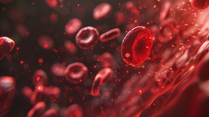 Fototapeta premium 3D rendering of red blood cells flowing in healthy human blood vessels