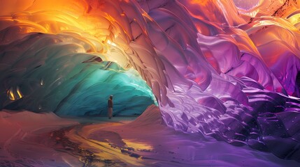 Naklejka premium Colorful ice cave waves fantasy characters landscape poster background