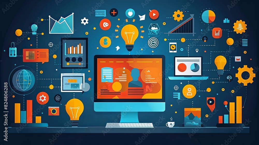 Wall mural set of design and development people illustrations. flat design vector illustrations of graphic and 