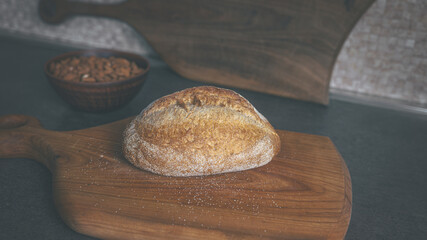 Home kitchen. yeast-free white bread on a wooden cutting board
