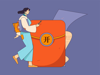 Holiday shopping people doing e-commerce online shopping flat vector concept operation hand drawn illustration
