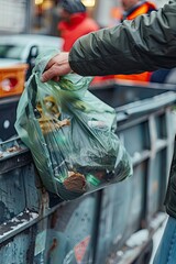 Obraz premium a man throws out garbage. Selective focus