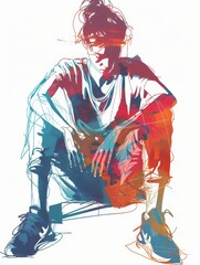 Stylized Illustration of a Trendy Young Person with Sneakers