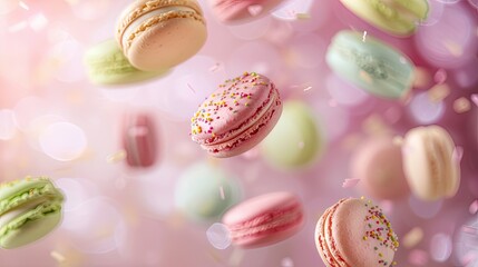 Obraz premium Macaroons are falling. Selective focus