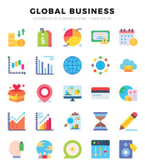Global Business icons set. Vector illustration.