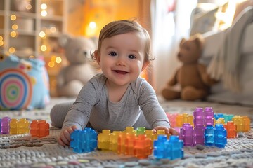 Fototapeta premium Children playing with building blocks