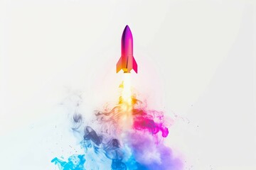 space rocket colorful smoke, glowing,
