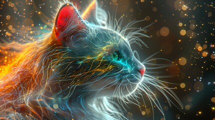 Colorful fantasy cat universe gorgeous lines poster background
