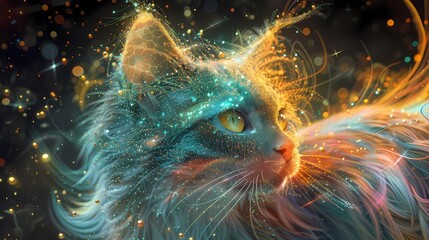 Colorful fantasy cat universe gorgeous lines poster background
