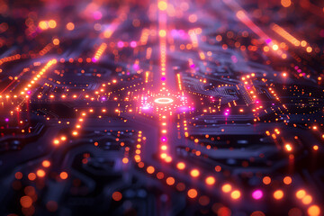 Fototapeta premium An intricate abstract design featuring interconnected circuit patterns in vibrant colors, symbolizing modern technology and digital innovation