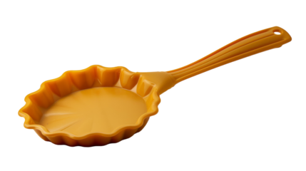 A yellow plastic cookie pan sits on a table alongside a wooden spoon. The utensil is ready to mix ingredients for baking