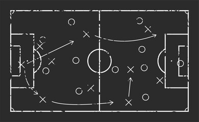 Tactics scheme for football team, chalk draw on board