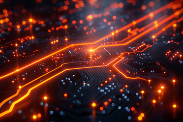 Obraz premium An intricate abstract design featuring interconnected circuit patterns in vibrant colors, symbolizing modern technology and digital innovation