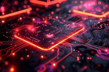 An intricate abstract design featuring interconnected circuit patterns in vibrant colors, symbolizing modern technology and digital innovation