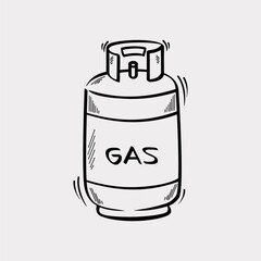 Hand drawn Gas cylinder vector tank. Lpg propane bottle icon container. 