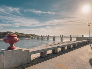 Vila Praia de Ancora, Portugal. Âncora river crosses with the sea Viana do Castelo district,...