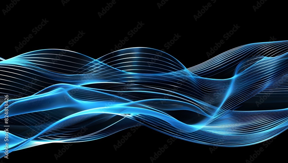 Poster abstract background with blue glowing dots and lines in the form of low poly geometric shapes on a d