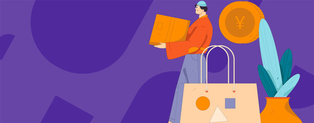 Holiday shopping people doing e-commerce online shopping flat vector concept operation hand drawn illustration
