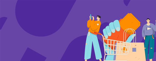 Holiday shopping people doing e-commerce online shopping flat vector concept operation hand drawn illustration
