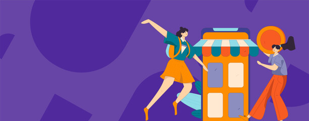 Holiday shopping people doing e-commerce online shopping flat vector concept operation hand drawn illustration
