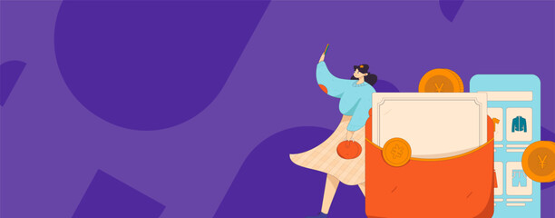 Holiday shopping people doing e-commerce online shopping flat vector concept operation hand drawn illustration
