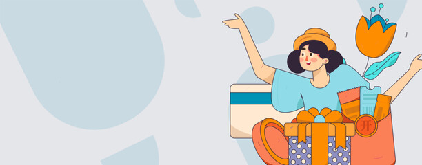 Holiday shopping people doing e-commerce online shopping flat vector concept operation hand drawn illustration
