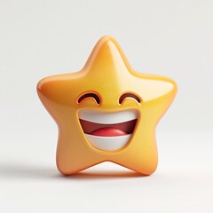 a yellow star shaped toy with a smiling face and open mouth, accompanied by a black shadow