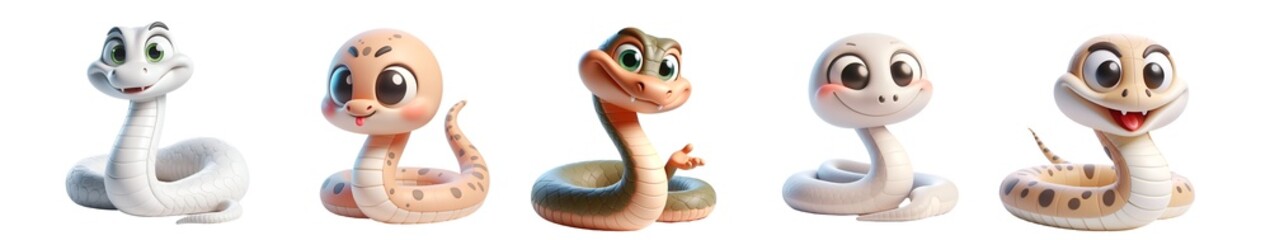 3d rendered illustration of a snake white amd transparent background, cute, 3D, cartoon