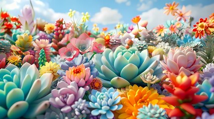 Colorful flowers succulents poster background
