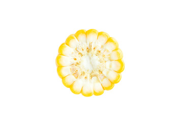 Yellow corn cob isolated on white background, Corn sliced