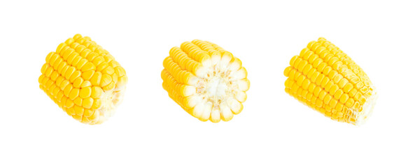 Yellow corn cob isolated on white background, Corn sliced