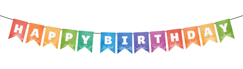 Colorful happy birthday bunting garland, pennants with white letters