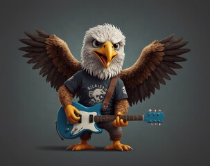 Owl mascot cartoon character with snowfall background  owl wearing winter sunglass playing guitar