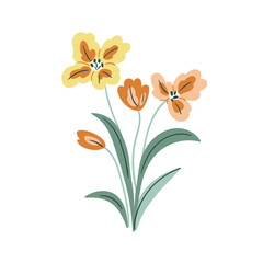 Vector stylized flowers isolated on white background. Floral design element.  irises illustartion in hand-drawn style. Decorative floral greeting card 