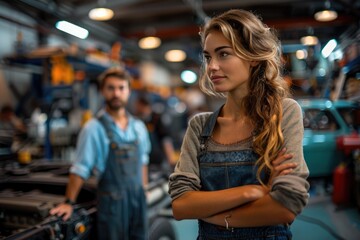 Workers in the mechanical factory