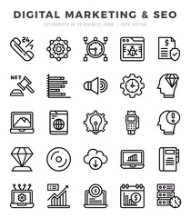 Set of Digital Marketing & SEO Icons Lineal icons collection.