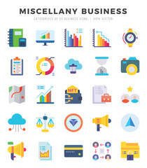 Miscellany Business Icons Pack. Flat icons set. Flat icon collection set. Simple vector icons.