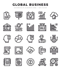 Vector Global Business types icon set in Lineal style. vector illustration.