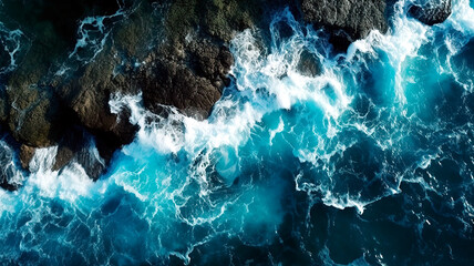 Aerial view of the ocean rocky shore