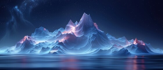 
Abstract 3D Background. Crystalline shapes adorn a futuristic 3D landscape, their edges aglow, stark against the dark backdrop.