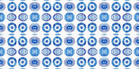 Indigo blue tie-dye handmade textile seamless border. Asian style abstract blotched dyed effect tape.