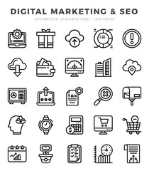 Set of simple Lineal Digital Marketing & SEO Icons. Lineal art icons pack.