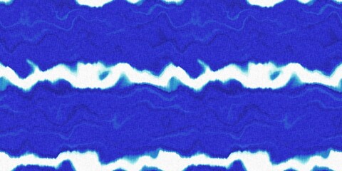 Wavy tie Dye stripe with linen effect seamless ribbon texture. Masculine blue white striped print edging. 