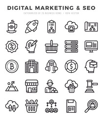 Digital Marketing & SEO Icons Pack. Lineal icons set. Lineal icon collection set.