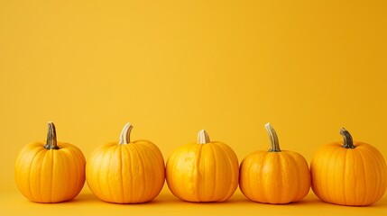Clean row of Halloween pumpkins with copy space. Festive autumn arrangement