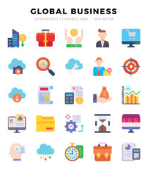 Global Business icons Pack. Flat icons set. Global Business collection set. Simple vector icons.