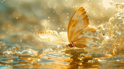 Gold and white water fantasy butterfly poster background