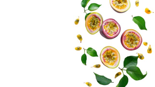 A ripe pomegranate cut in half, showcasing juicy seeds against a clean white backdrop