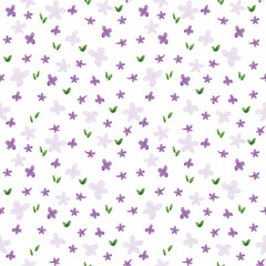 Seamless floral pattern of lilac flowers. Hand drawn watercolor illustration. Flowers, plants, floriferous, lilac, summer, spring, blossom, bloom