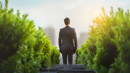 Businessman in personal growth and development concept. 